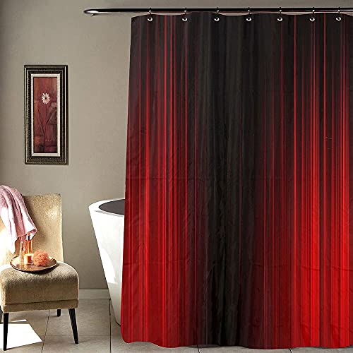 Guangtumiao Simple Style Black Red Stripe Pattern Design Polyester Fabric Waterproof Bathroom Shower Curtain 60"X72" #TOP1