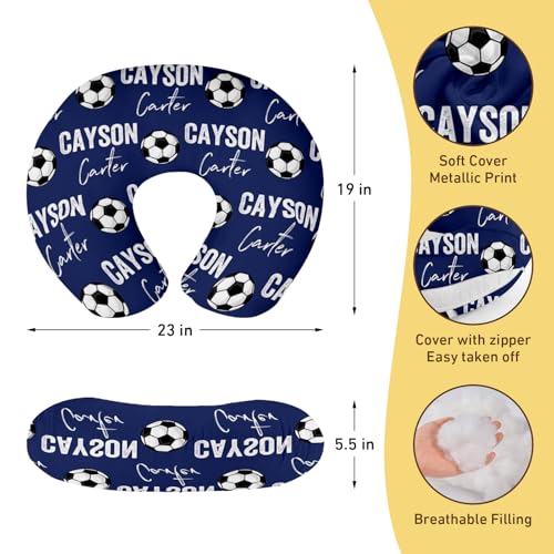 Rucekia Baby Nursing Pillow Cover - Personalized Name Blue Soccer Theme Breastfeeding U-Shaped for Bottle Feeding, Ultra Soft Comfortable Breastfeeding Pillow Cover for Infant Baby Boys and Girls