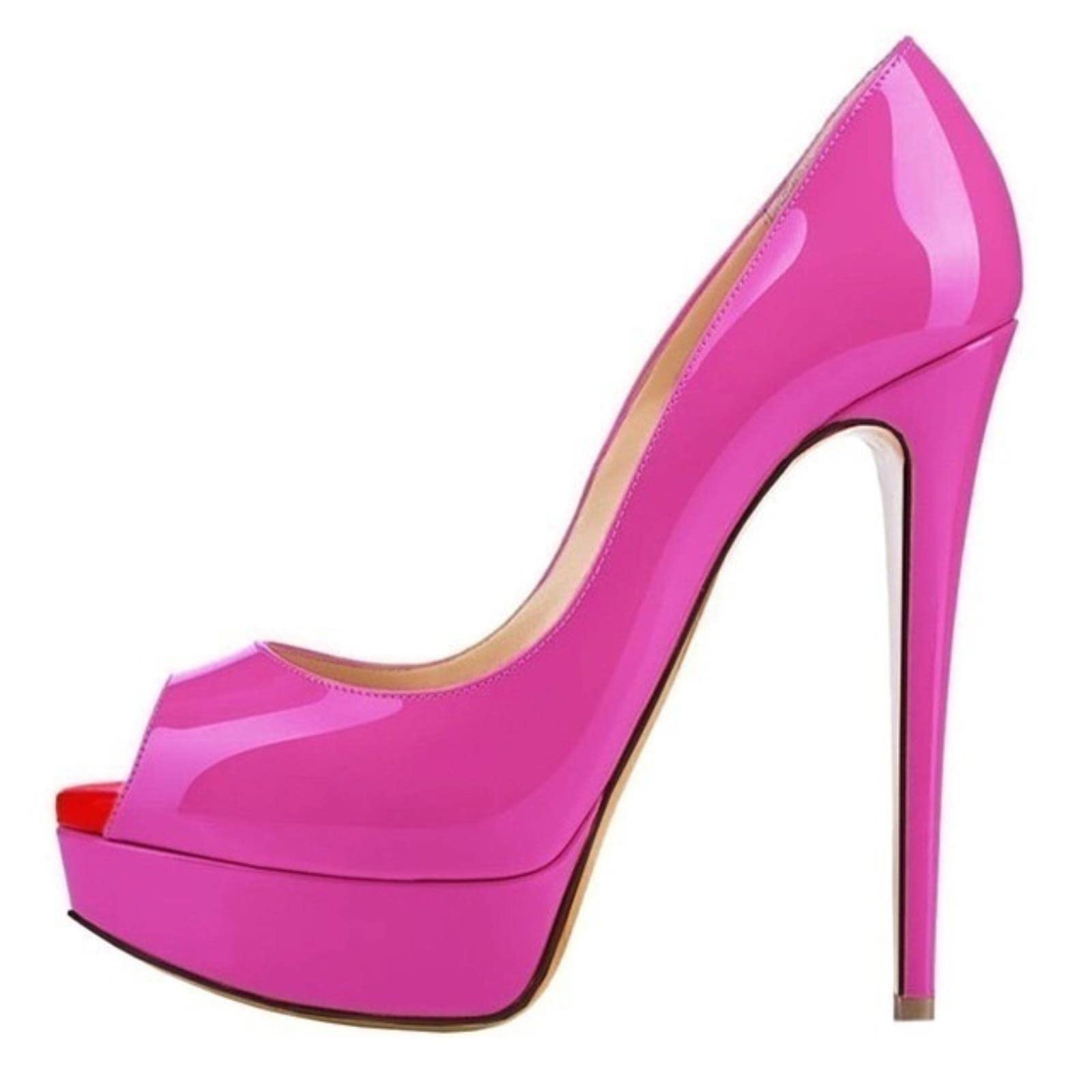 QIANKUN Sexy Open Toe Platform Women High Heels Super High Patent Leather High Heels Shoes Red Wedding Stilettos-purple,39