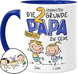 Tassenliebling® Bonus Papa Tasse Personalisiert Mit 1-3 Kindern - Die Schönsten Gründe Bonus Papa Zu Sein - Blau - Vatertagsgeschenk - Bester Vater - Geschenk Zum Vatertag Baby Tochter Sohn