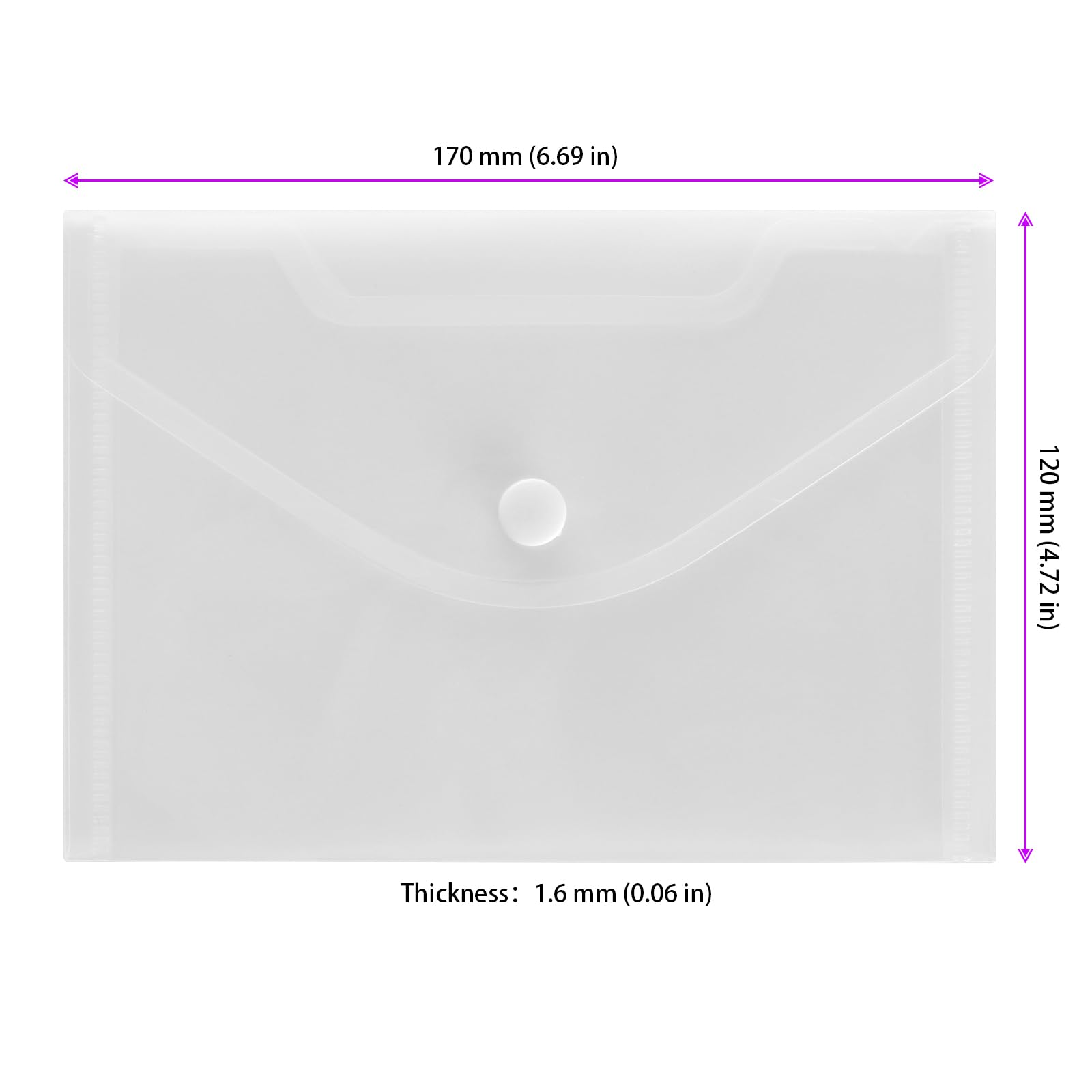 KEILEOHO 50 cartelle portadocumenti, formato A6, trasparenti, in plastica, con bottone automatico, per organizzare documenti, 170 x 120 x 1,6 mm