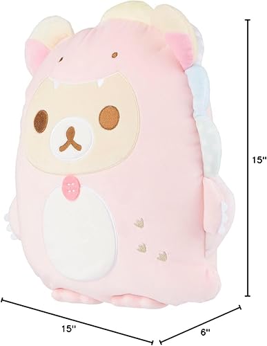 Miniatura 7 de Rilakkuma Korilakkuma San-X Original Plays with Dino Flat Mochi Series Plush - Rosa pastel - Peluche de 15 pulgadas