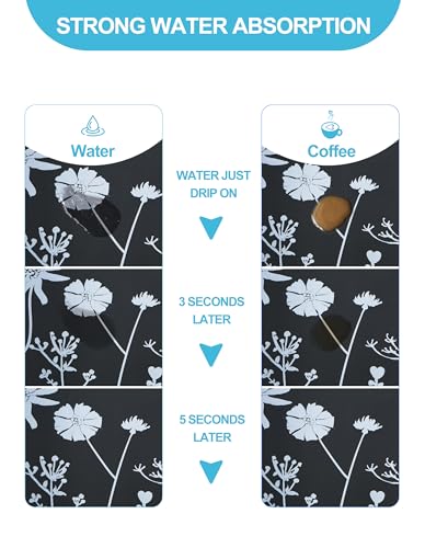 Image of Dish Drying Mat for Kitchen Counter, 12 inchx19 inch Rubber Backed (Gray Daisy)