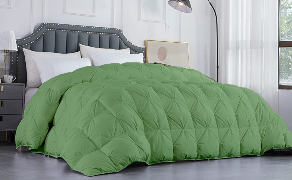 Luxurious Comforter 1200-TC All Season Down Alternative Queen Size 88 x 92 Inches Pinch Pleated/Pintuck Comforter Egyptian Cotton 600 GSM Micro Fill Power & All Side Corner Tabs