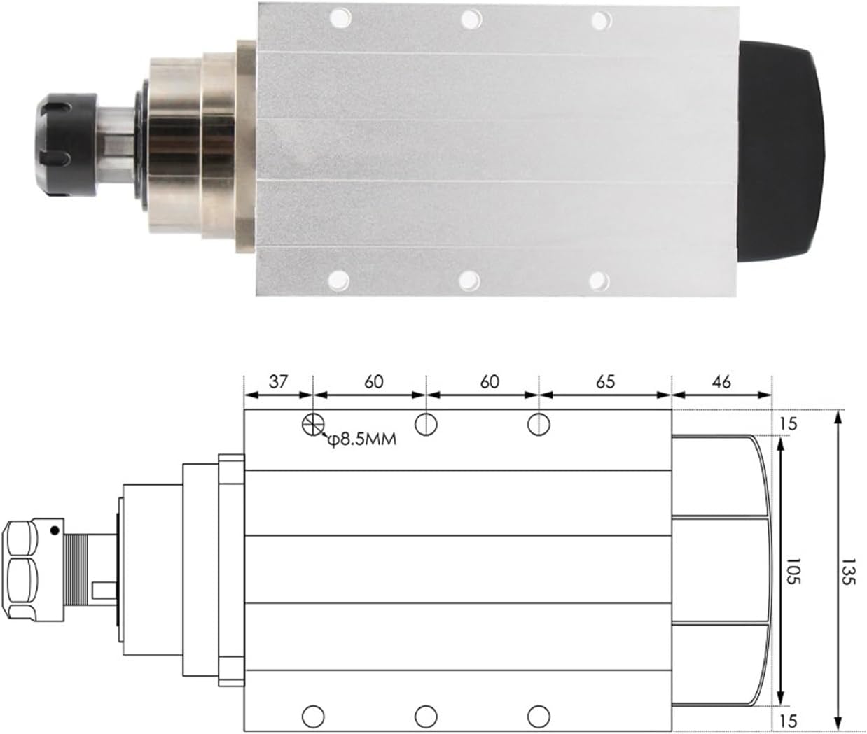 6kw air-cooled spindle motor, 4 ceramic ball bearings ER32, 300Hz, 220v/380v, with mounting flange, accuracy 0.01mm(380v)