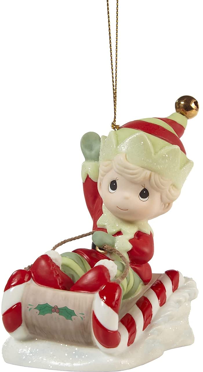Precious Moments White Christmas Is Coming, Enjoy The Ride Annual Elf Ornament
