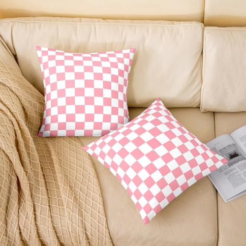 Housses de coussin à carreaux double face avec motif abstrait rose chic