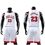 Farbe: Schwarz, Weiß, Rot Daoseng Kinder Junge Herren Michael Jordan # 23 Chicago Bulls Retro Basketball Shorts Sommer Trikots Basketballuniform Top & Shorts Basketball Anzug (Weiß, L/Kind Höhe 135-145CM)