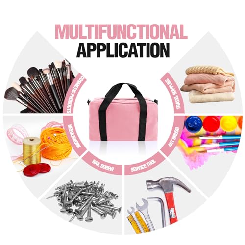 Image of Small Tool Bag, Canvas Tool Storage Bag, Large Capacity Multipurpose Zipper Soft Tote Organizer Pouch for Electrician, Plumbing, Gardening,Tools Bags for Men (Pink, 12 Inch)