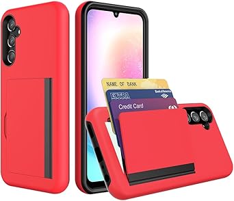 Galaxy S24 Case with Card Holder,Credit Card Slot Protective Wallet Case for Samung Galaxy S24 - Red