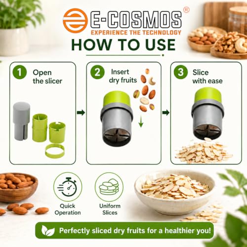Image of E-COSMOS Dry Fruit Cutter and Slicer with Stainless Steel Blade, Manual Nut Grinder for Almonds, Cashews, Pista & Chocolate, Kitchen Chopping Tool (Multicolor, Pack of 2)