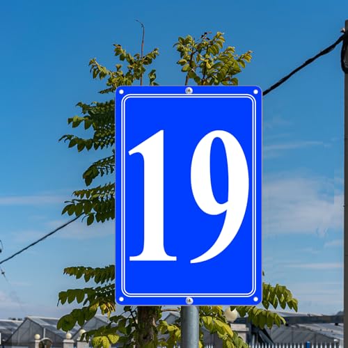 Image of Premium Aluminum Number Signs 19, Metal 12 inch X 8 inch Blue Numbered Signs Outdoor for Parking Lots, Floor, Dock, Court, Aisle, Field, High Visibility, No Fade, Weather-resistant