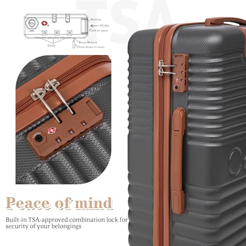 Image of 5 Piece Luggage Sets with Spinner Wheels and Tsa Lock, Hardshell ABS Suitcase Set, Lightweight Hardside Waterproof Travel Suitcases for Men Women, 20 inch, 24 inch, 28 inch Gray