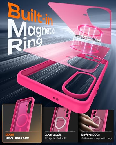 Image of TOCOL for Samsung Galaxy S26 Case, Compatible with Magsafe, Full Camera Protection, Built-in Magnetic Ring, Drop Protection, Translucent Matte Phone Case for S26 6.3 inch (Hot Pink)