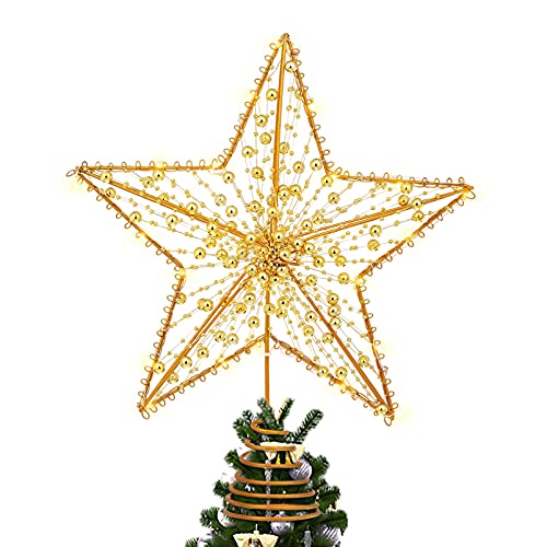 Nuobesty Christmas Tree Topper Star, Golden Beaded Hollow Topper Star Christmas Tree Light Glitter Christmas Tree Topper Decoration For Indoor Christmas Tree #TOP9