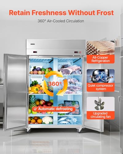 Image of VEVOR Commercial Refrigerator and Freezer Combo 48 inch W, 32 Cu.Ft Stainless Steel Upright Refrigerator /Freezer with Double Doors, Auto-Defrost, 6 Adjustable Shelves, UL Certified