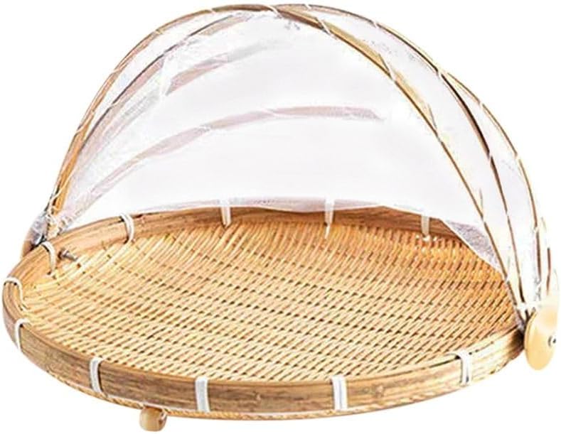 Anti-Insect Basket Anti-Mosquito Hand-Woven Tent Basket Fruit Vegetable Tray Mesh Drying Dustpan Food Storage Basket(M-Square-Shaped)