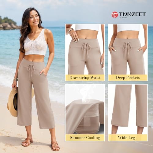 Image of TNNZEET 3 Pack Women's Wide Leg Pants with Pockets - Casual Loose Yoga Trouser Pants Sweatpants Palazzo Lounge Pajama Pants
