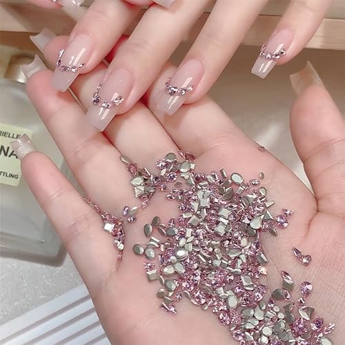 HNUIX Nail Rhinestones - 3D Multi Shapes, Flat Back, Mini Shiny Zircon Rhinestones, Caviar Beads, Pink Nail Gems, for Nail Art