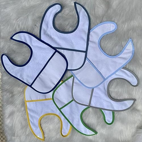 Image of 7pcs Blue Edged Series Cotton Cross Stitch Baby Bib,16 count aida fabric pocket,100% cotton, Blank Bib to Cross Stitch