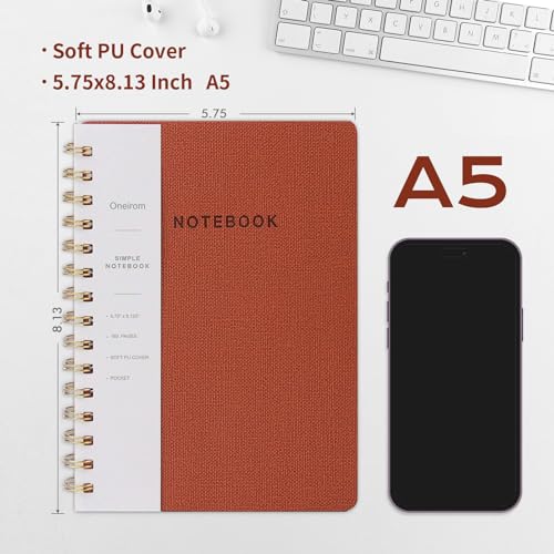 Image of Spiral Notebook-5.75 inch x 8.125 inch College Ruled Journal with Inner Pockets and 160 Pages,PU Leather Cover Business Journal, Twin-Wire Binding Notebook Perfect for Office & Home School Supplies Brown