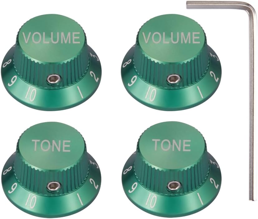 Dopro Set Screw 1/4" Universal Metal Guitar Bass Potentiometer Knobs Aluminium Volume/Tone Top Hat Bell Knobs for Strat/Ibanez/Yamaha/LP Les Paul 2V2T Green