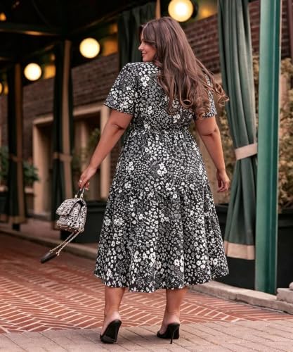 Image of TIYOMI Women Plus Size Dress Boho V Neck Short Sleeve Beach Maxi Dresses Floral /Stripe /Leaves /Lemon XL-5XL