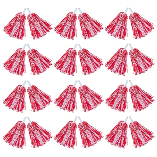 Hooshing 24PCS Red and White Pom Poms Cheerleading