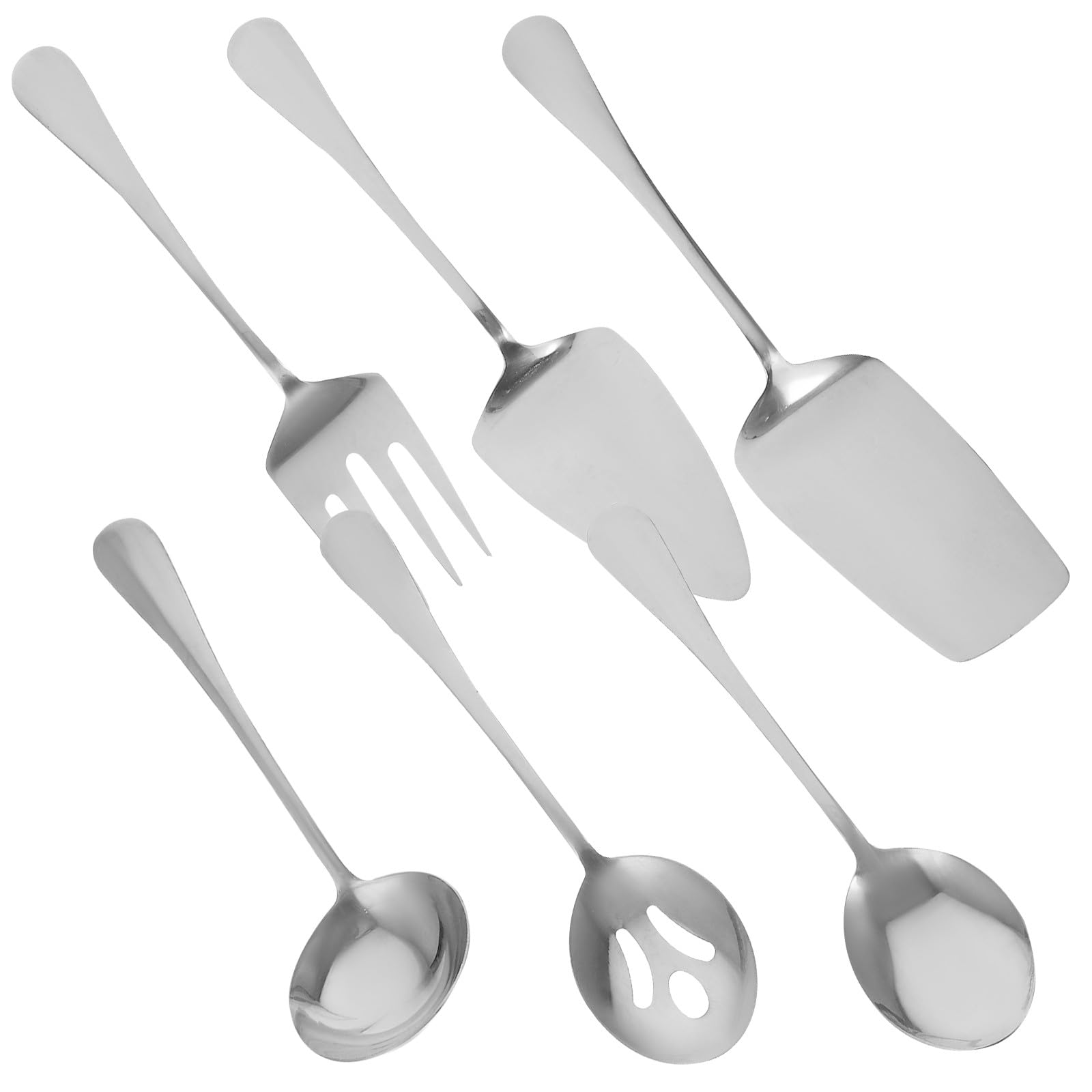 Generico Set di Posate in Acciaio Inossidabile 6 Pezzi per Uso Ristorante e Catering, Kit di Utensili da Portata Forchetta, Cucchiaio e Mestolo Ergonomici, Adatto per Cene, Picnic