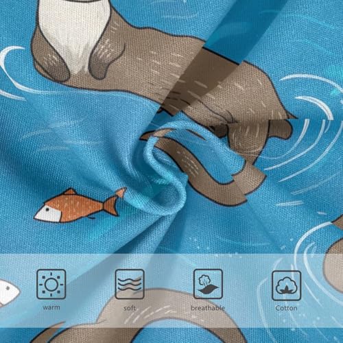 CHIFIGNO Boys' Cotton Underwear Printed Briefs Breathable Briefs Underwear for Kids Boys, Cute Otters Fish Blue3