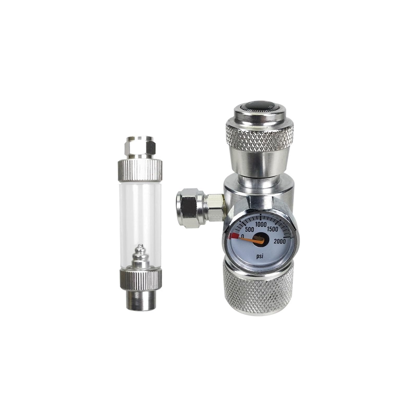 Válvula de aguja reguladora de flujo de CO2 con mini manómetro, control de caudal de gas de 0 a 2000 PSI, rosca W21.8 Fácil de controlar(With bubble counter)