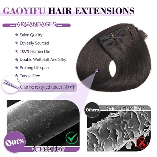 Image of Clip in Hair Extensions Real Human Hair 18 inch 100g /3.6oz Straight Seamless Invisible Human hair Extensions Clip ins for Women Double Weft 8pcs #2-Dark Brown