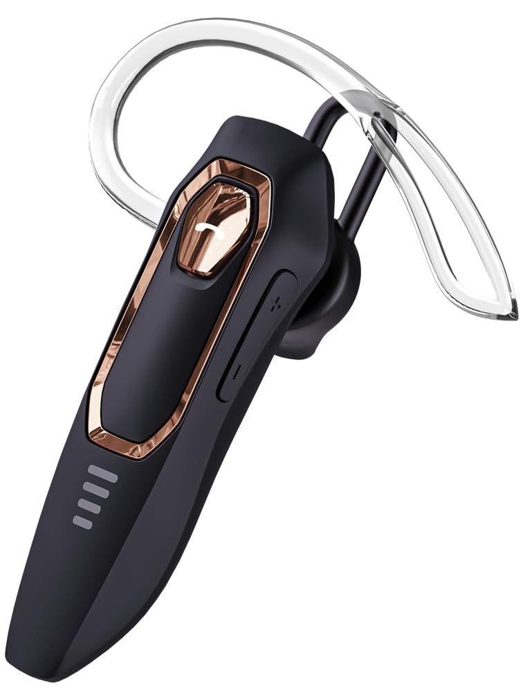 BEVCEFCC Single Ear Bluetooth Headset 30H Talking Time One Ear Earphone Earpiece for Cell Phones Noise Canceling Hands-Free Calls Wireless Bluetooth Earpiece for Driving (Gold)