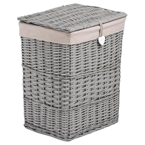 Grey Laundry Wicker Basket with Lid Cover