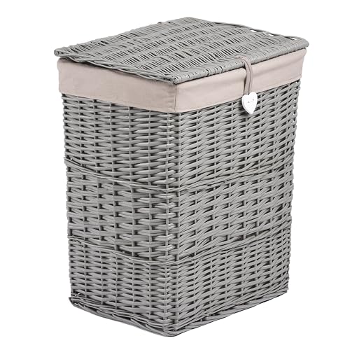 Wickerfield Small Grey Wicker Laundry Basket with Lid and Removable Lining