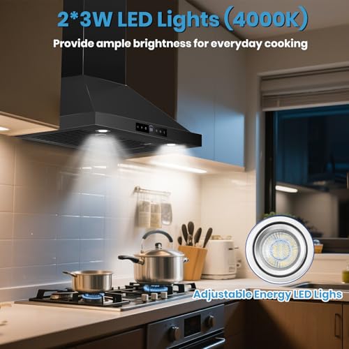 30 Inch Wall Mount Range Hood 1200CFM, 4-Speed Smart Wall Mount Range Hood with Touch Sensor & Remote, Dual LED Lights, Baffle Filters Ducted/Ductless Convertible Black Pro Series