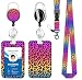 ID Badge Holder with Lanyard, Pink Leopard Print Lanyards for Id Badges, Retractable ID Badge Holder with Detachable Lanyard, Badge Reel Heavy Duty with Carabiner Clip, Nurse Teacher Office