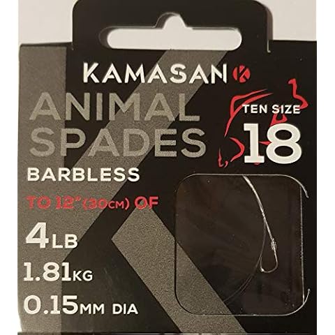 KAMASAN ANIMAL BARBLESS SPADE FISHING HOOKS TO NYLON SIZE 18 COARSE CARP TACKLE Cover