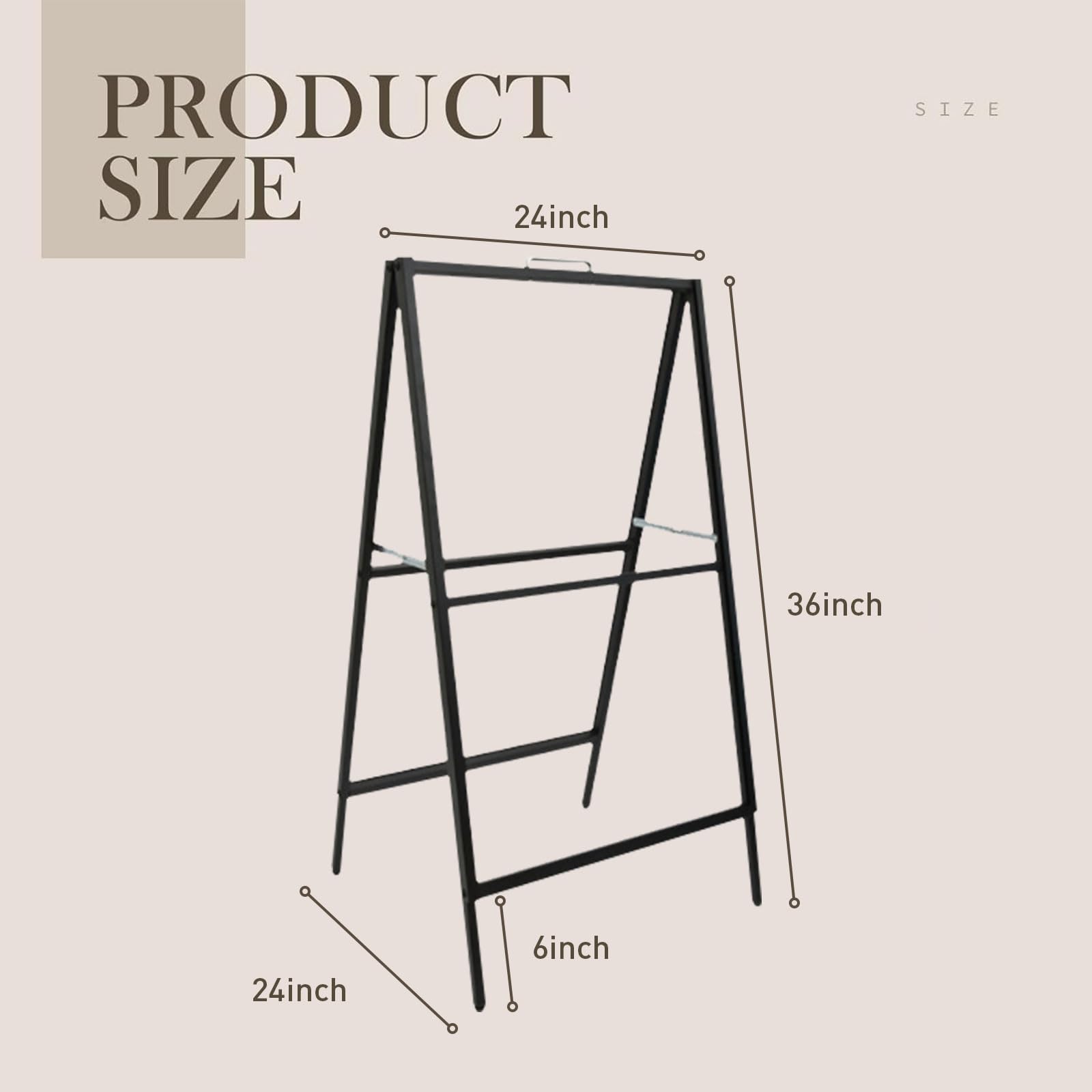 Hyuetrsa A-Frame Sidewalk Sign, 24x36 inches Heavy Duty Slide-in Folding Sidewalk Sign Stand Metal Double-Sided Pavement Sign Sandwich Board for Business Indoor Outdoor (black)