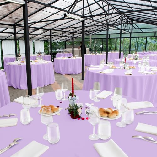 Image of Ragnhild 16 Pack Lavender Plastic Tablecloths for Round Tables, Premium Decorative Light Purple Disposable Table Cloths for Parties, Round Party Table Cover for Birthday Wedding Baby Shower, 84 Inch