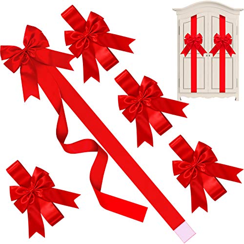 WILLBOND 9 Pcs Red Christmas Cabinet Ribbons Bows Large Red Bow Christmas Door Kitchen Cabinet Ribbon Bows Locker for Xmas Holidays Party Decorations Supplies