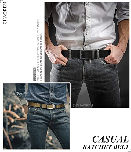 Image of CHAOREN Black and Brown Ratchet Belts for Men 2 Pack - Casual Web Nylon Mens Belt 1 3 /8 inch - Durable Belts in Gift Set Box, Brown