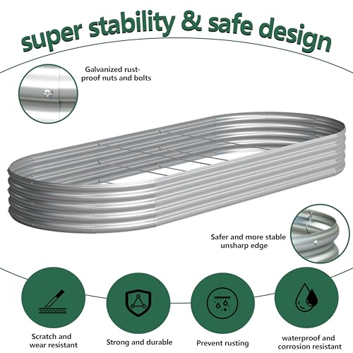 Image of Galvanized Raised Garden Bed Outdoor, 12x4x1ft(2Pack) Metal Heavy Duty Planter Boxes for Gardening, Easy Assemble Bottomless Small Oval Plant Container Kit for Vegetable, Flower, Fruit, Silver