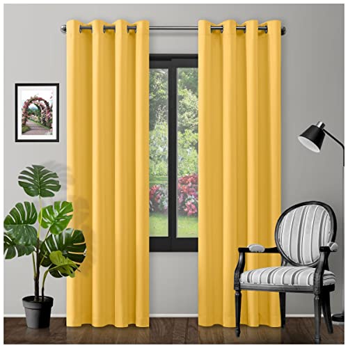 GC GAVENO CAVAILIA Blackout Curtains Bedroom 90X90 Inches |80-90% Blocks Light| Thermal Eyelet Curtains For Bedroom, Ochre Black Out Curtains