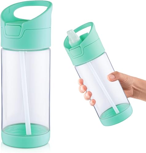 wedrink Botella de agua para niños con pajilla, sin BPA, Tritan a prueba de fugas, botella de agua deportiva para la escuela (12 onzas, verde)