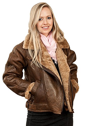 Women's Brown B3 WW2 Ginger Sheepskin Leather Flying Jacket