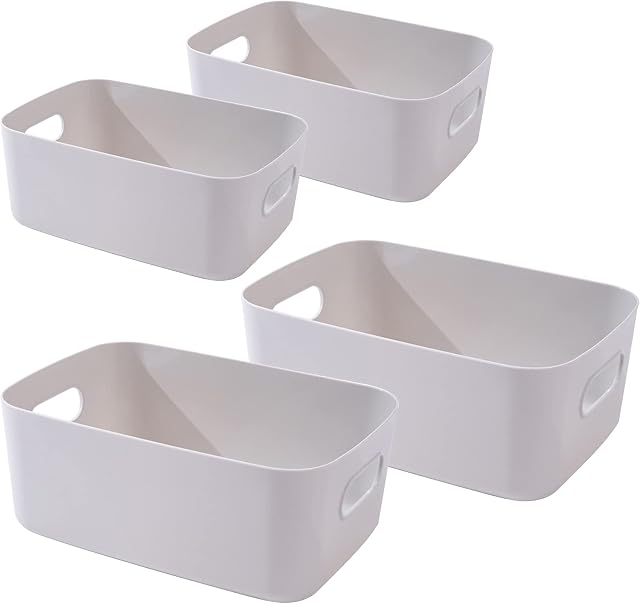 4 Pcs Plastic Storage Basket kitchen Storage Boxes Multi-Purpose Large Handy Basket Multiple Colour Boxes with Handles for Cupboard, Office, School and Home