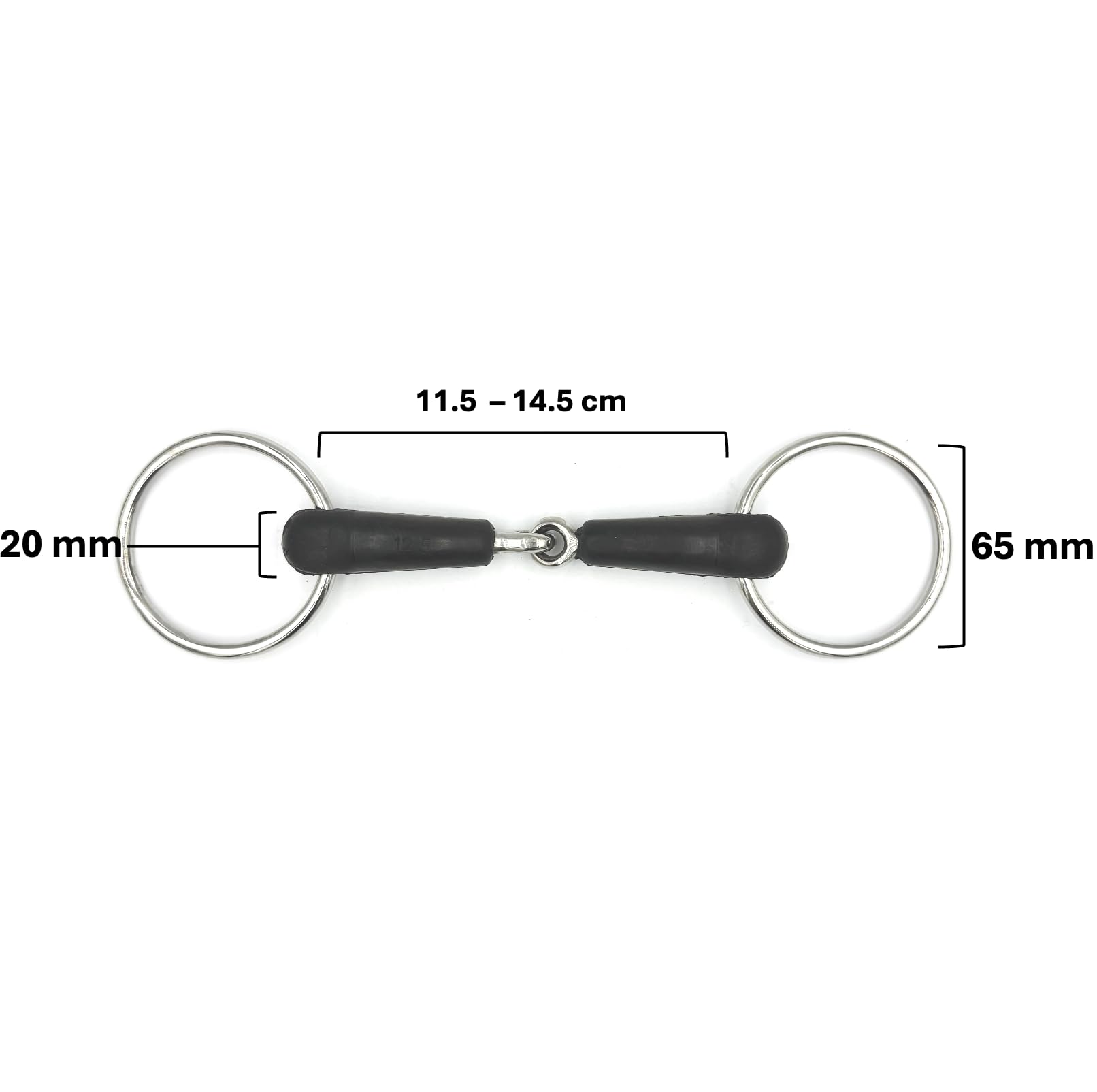 ES0233 Gebiss Wassertrense Gummigebisse Einfach Gebrochen mit Gummi aus Edelstahl Ringdurchmesser 65 mm Gebissstärke 20 mm (14.5 cm)