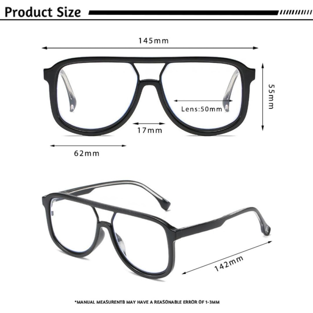 Montura de gafas de piloto para hombre, diseño de puente doble plano TR-90, montura grande unisex.