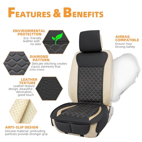 Image of Elantrip 2PCs Front Car Seat Covers Leather Car Seat Protector Universal fit for Most Cars SUVs and Trucks Water Proof Seat Protector Black and Gold